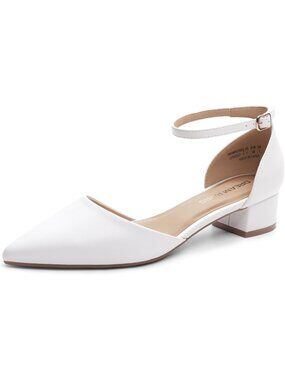 DREAM PAIRS Women's White Dress Shoes Low Heel Pumps Pointed Toe Ankle Strap